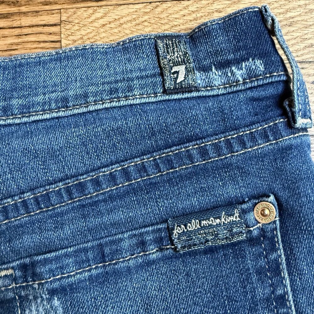7 For All Mankind Jean Shorts Womens Size 28 Medium Wash Blue Y2K Summer Cuffed - Picture 3 of 8